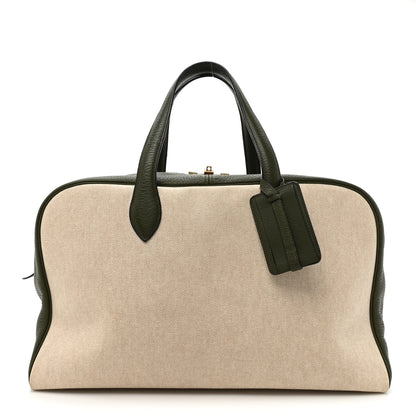Hermes Toile Taurillon Clemence Victoria II 43 Ecru Vert Olive 1 of 14