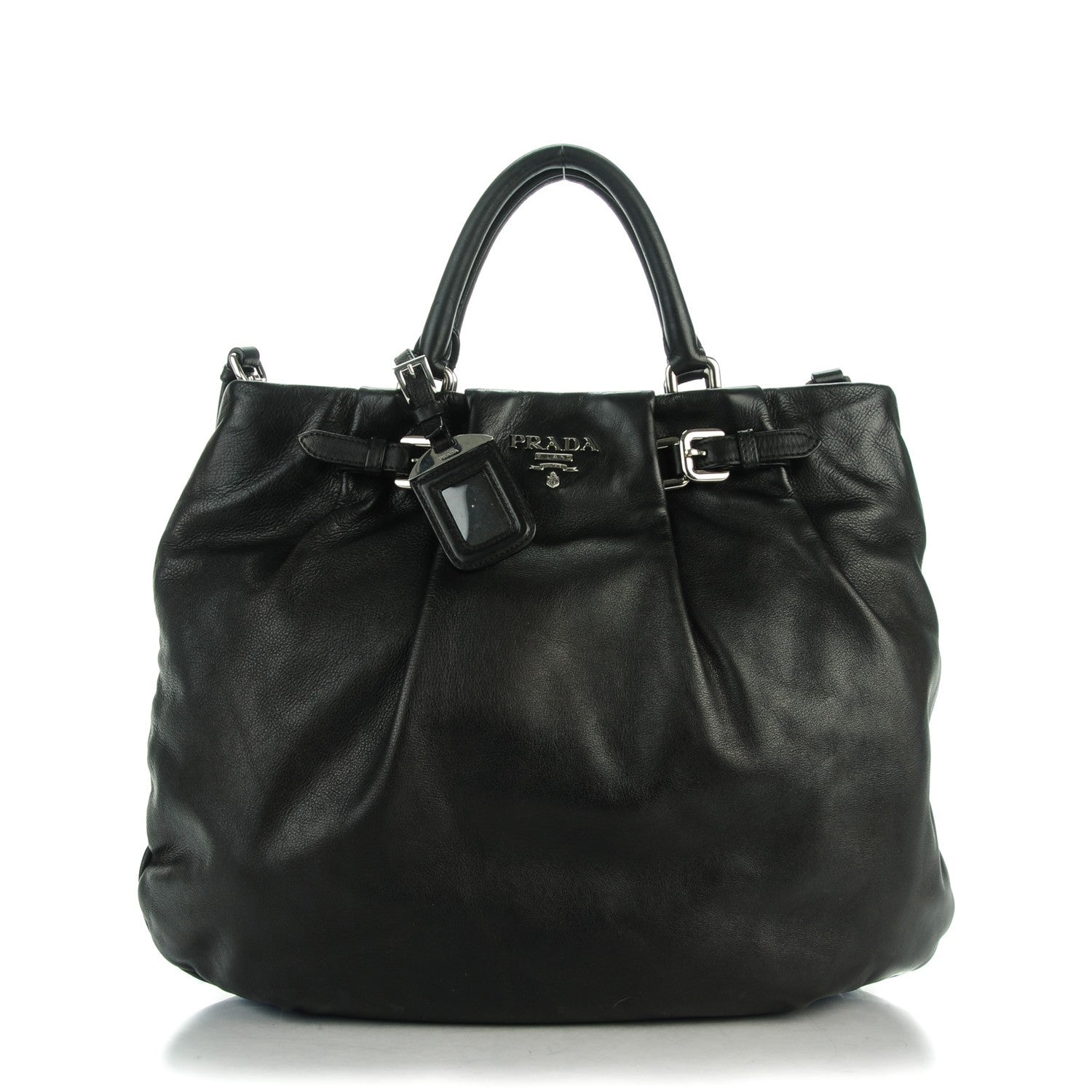 Prada Soft Calf Pleated Shopping Tote Nero Black 1 of 9