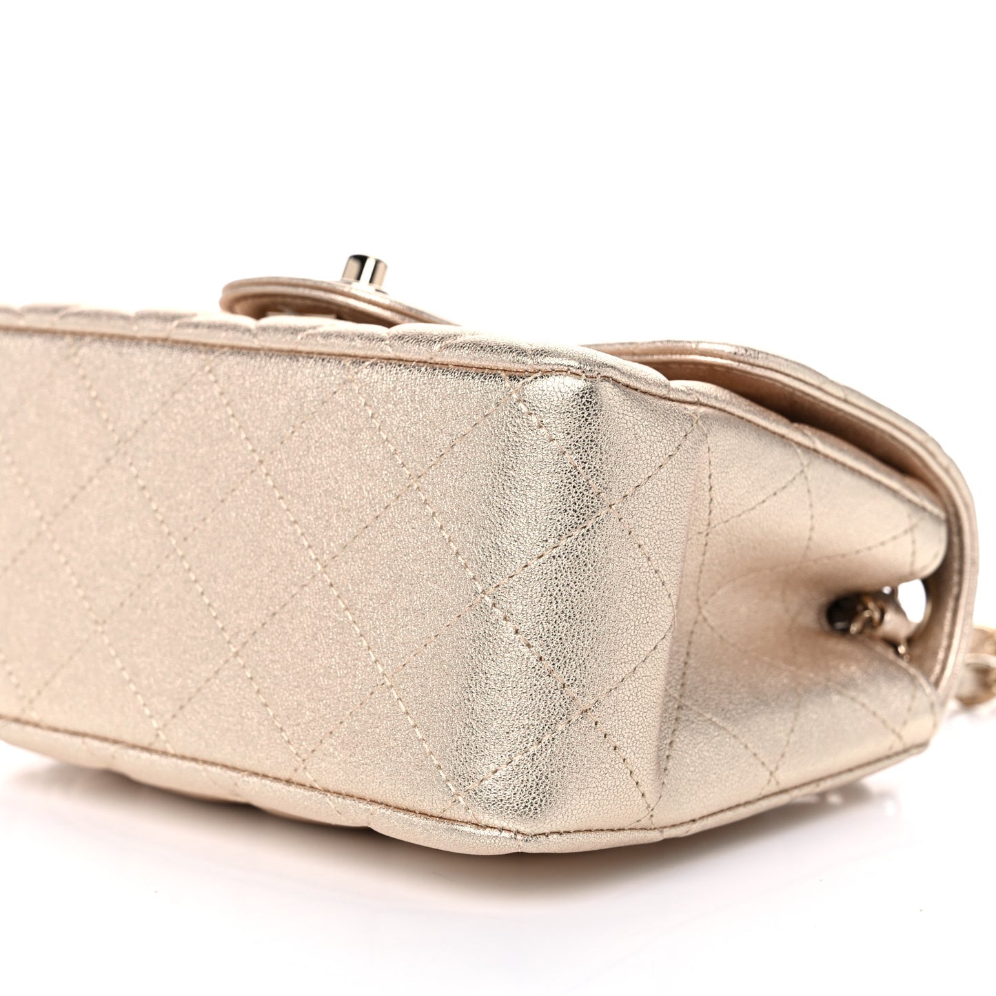 Metallic Lambskin Quilted Mini Square Flap Gold