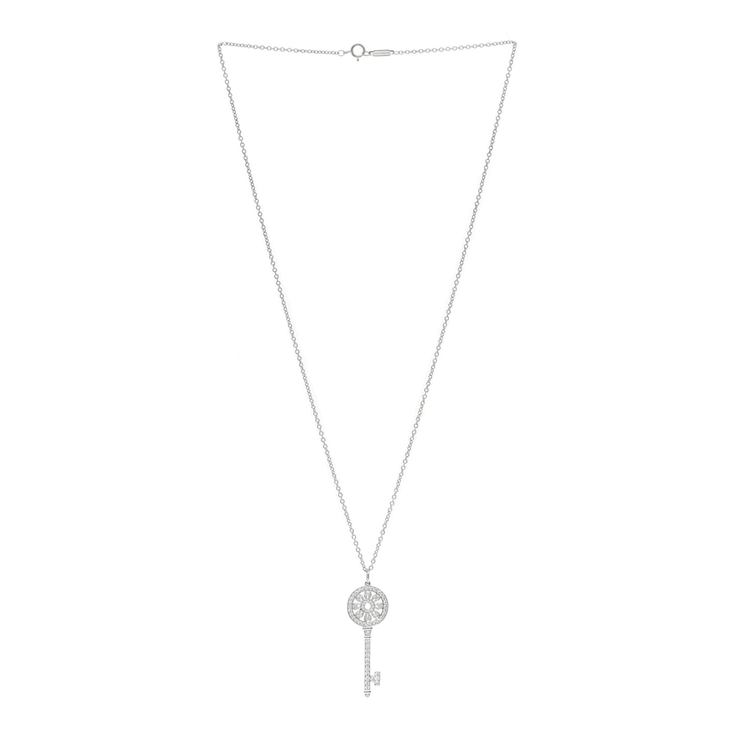 Platinum Diamond Petals Key Pendant Necklace