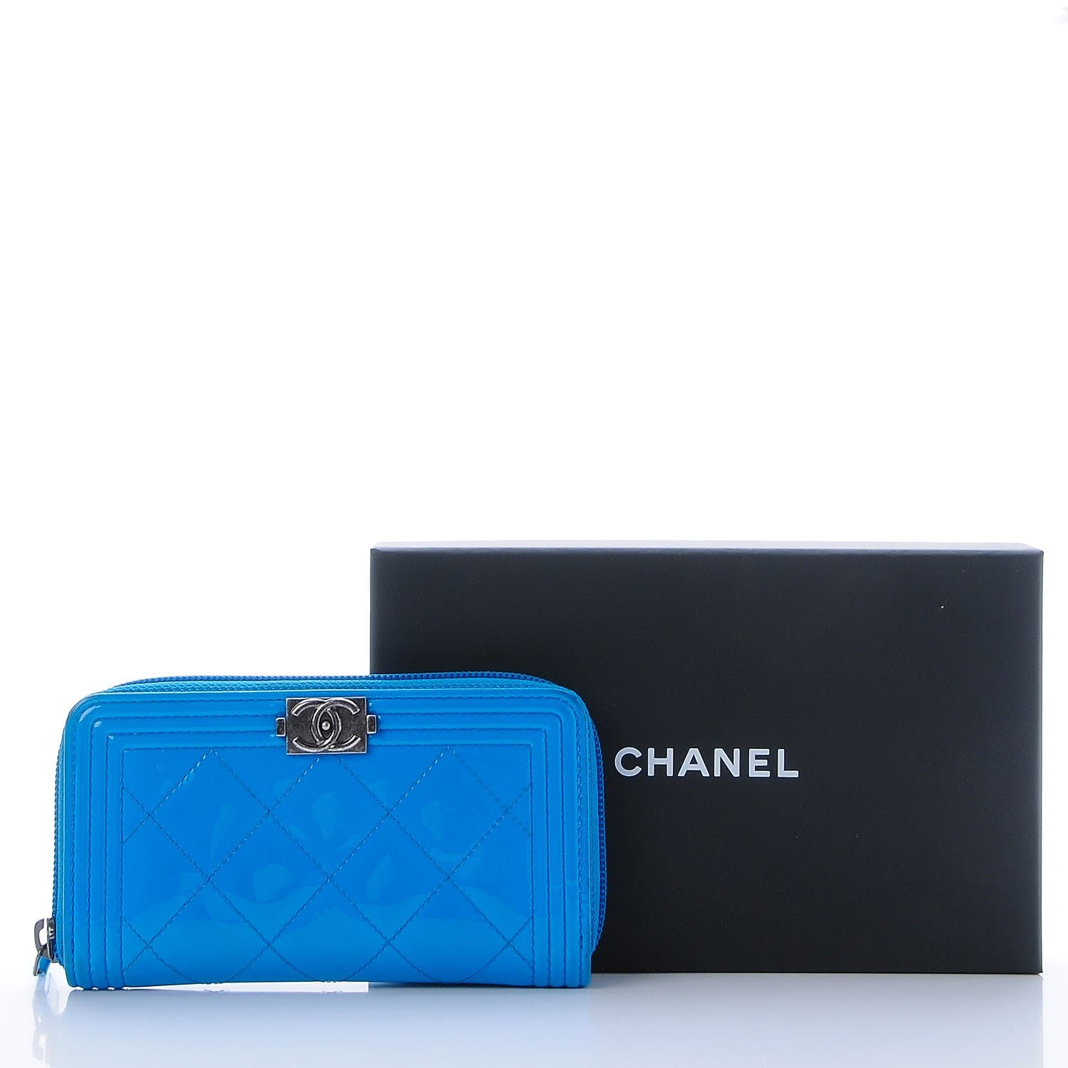 Chanel Patent Quilted Small Boy Zip Around Wallet Blue 9 of 9
