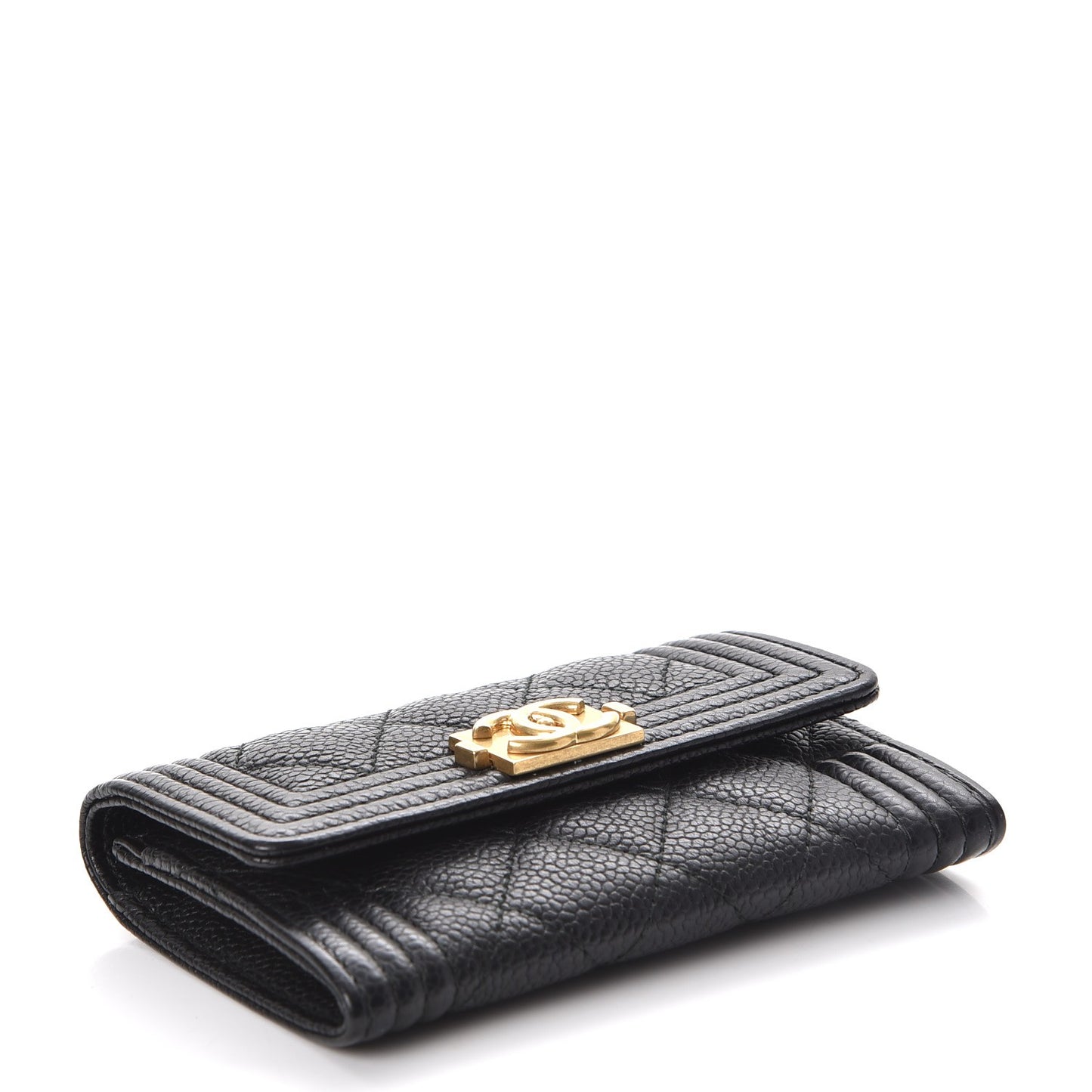 Caviar Quilted Boy Flap Card Holder Black
