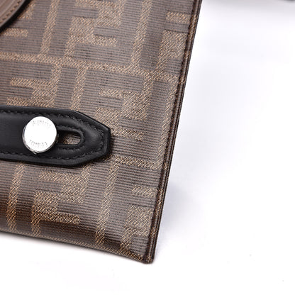 Fendi Glazed Fabric Vitello Century FF 1974 Stamp Patch Messenger Bag Mogano Panna Black 9 of 11