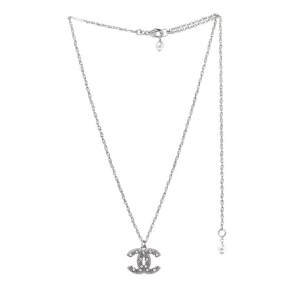 Chanel Pearl Crystal CC Pendant Necklace Silver 3 of 6