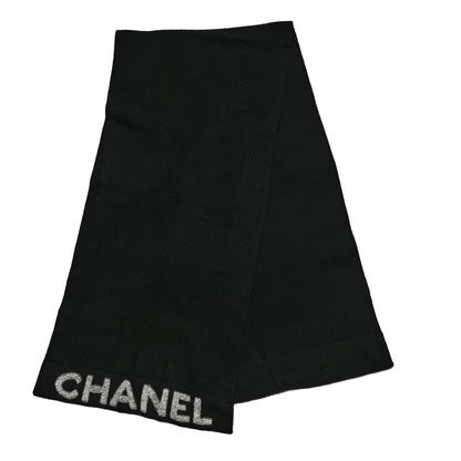Chanel Wool Cashmere CC Scarf Black White 2 of 4