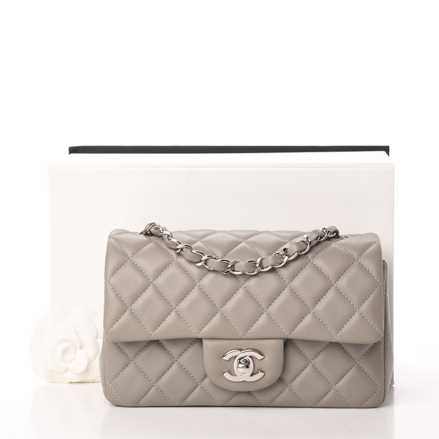 Lambskin Quilted Mini Rectangular Flap Grey