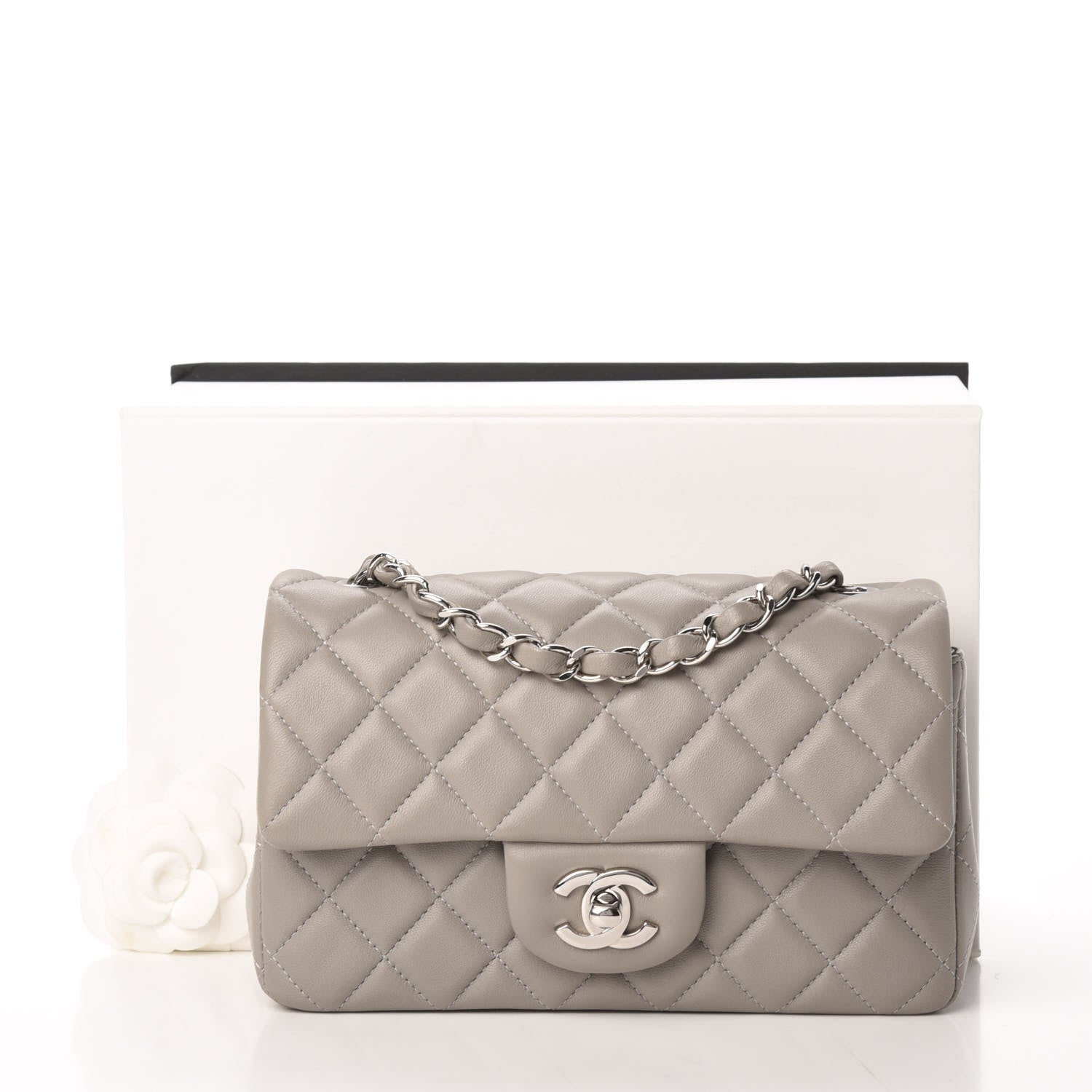 Chanel Lambskin Quilted Mini Rectangular Flap Grey 11 of 11