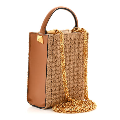 Valentino Garavani Raffia Calfskin Vlogo Top Handle Bag Naturale Light Brown 3 of 10