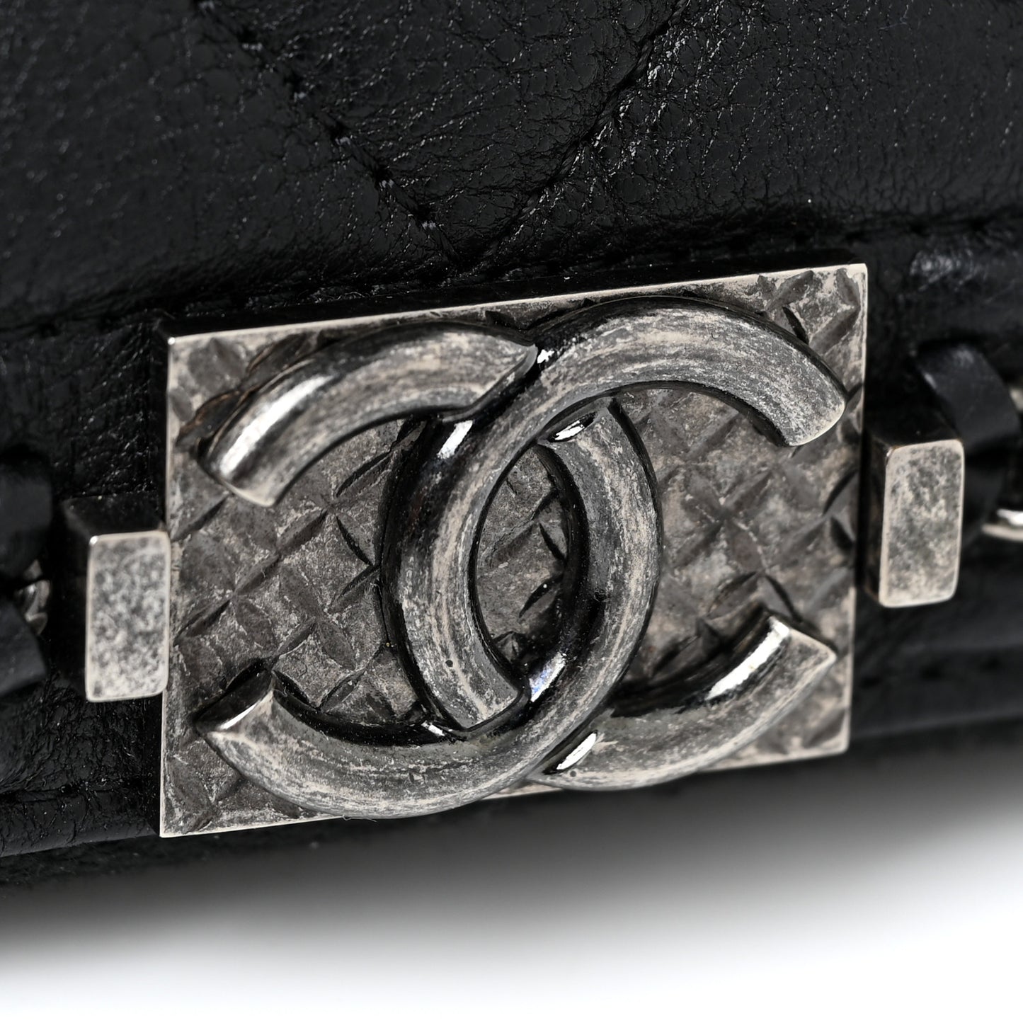 Calfskin Quilted Boy Chain Large Gusset Zip Around Wallet Black