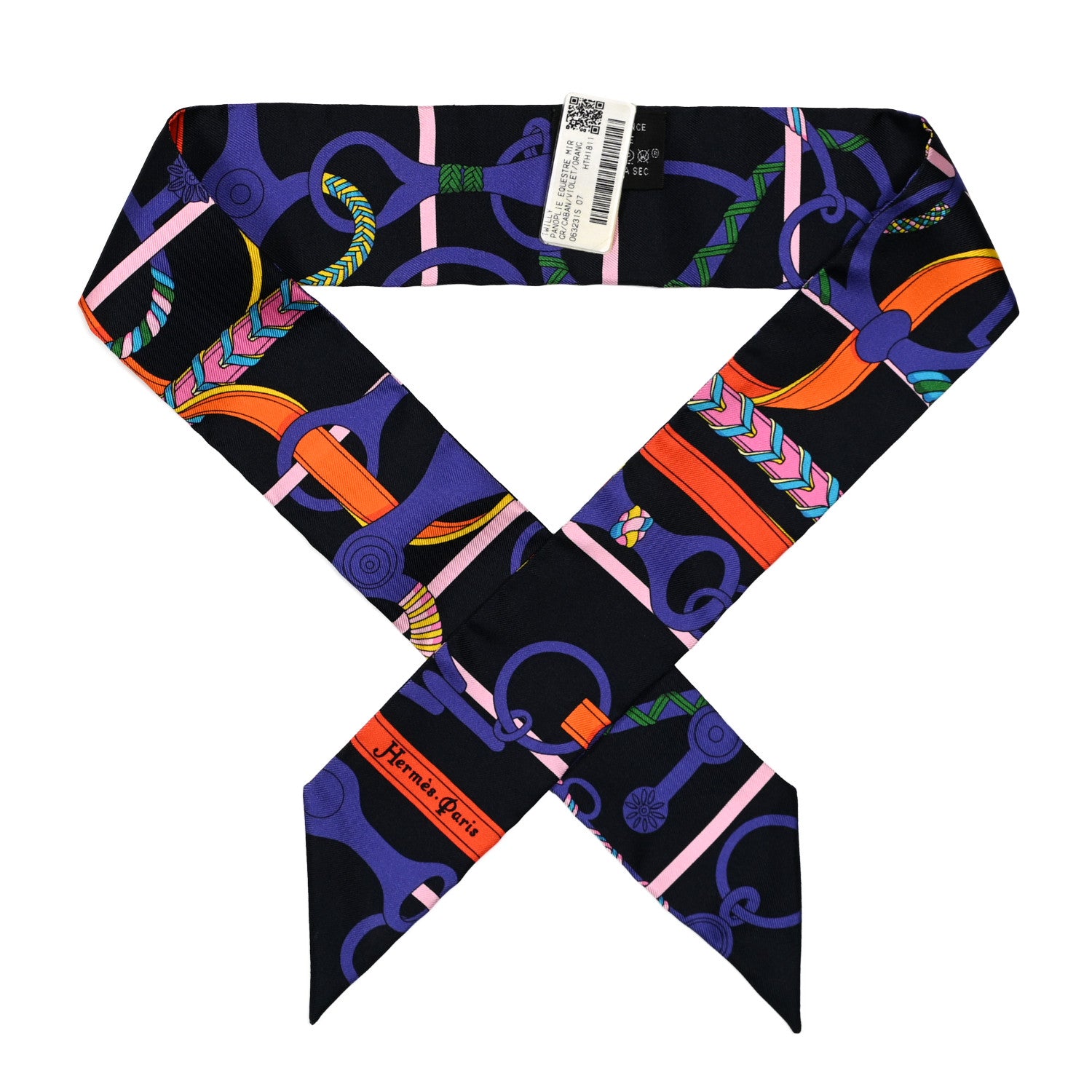 Hermes Silk Panoplie Equestre Twilly Caban Violet Orange 1 of 4