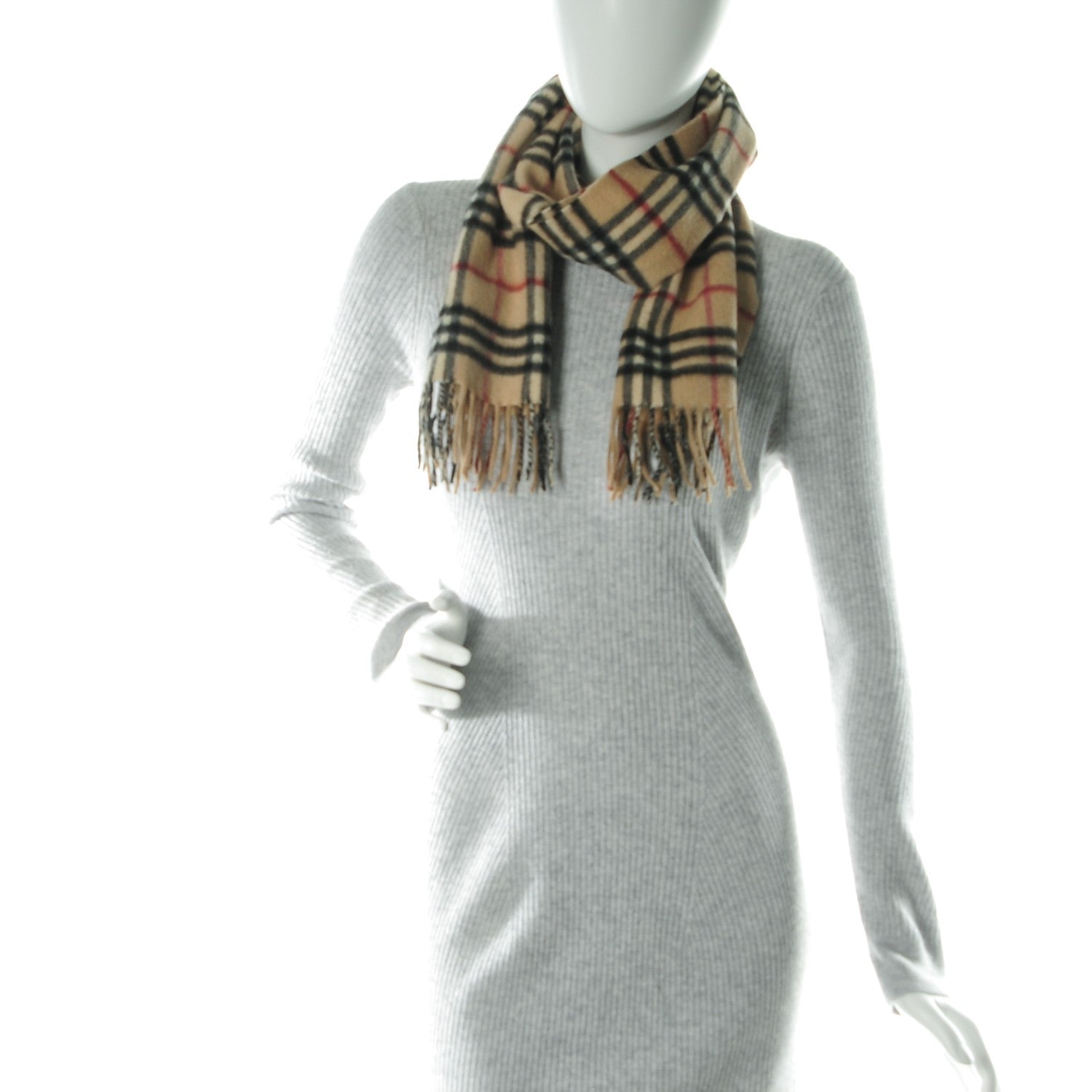 Burberry Cashmere House Check Fringe Scarf Camel 2 of 4