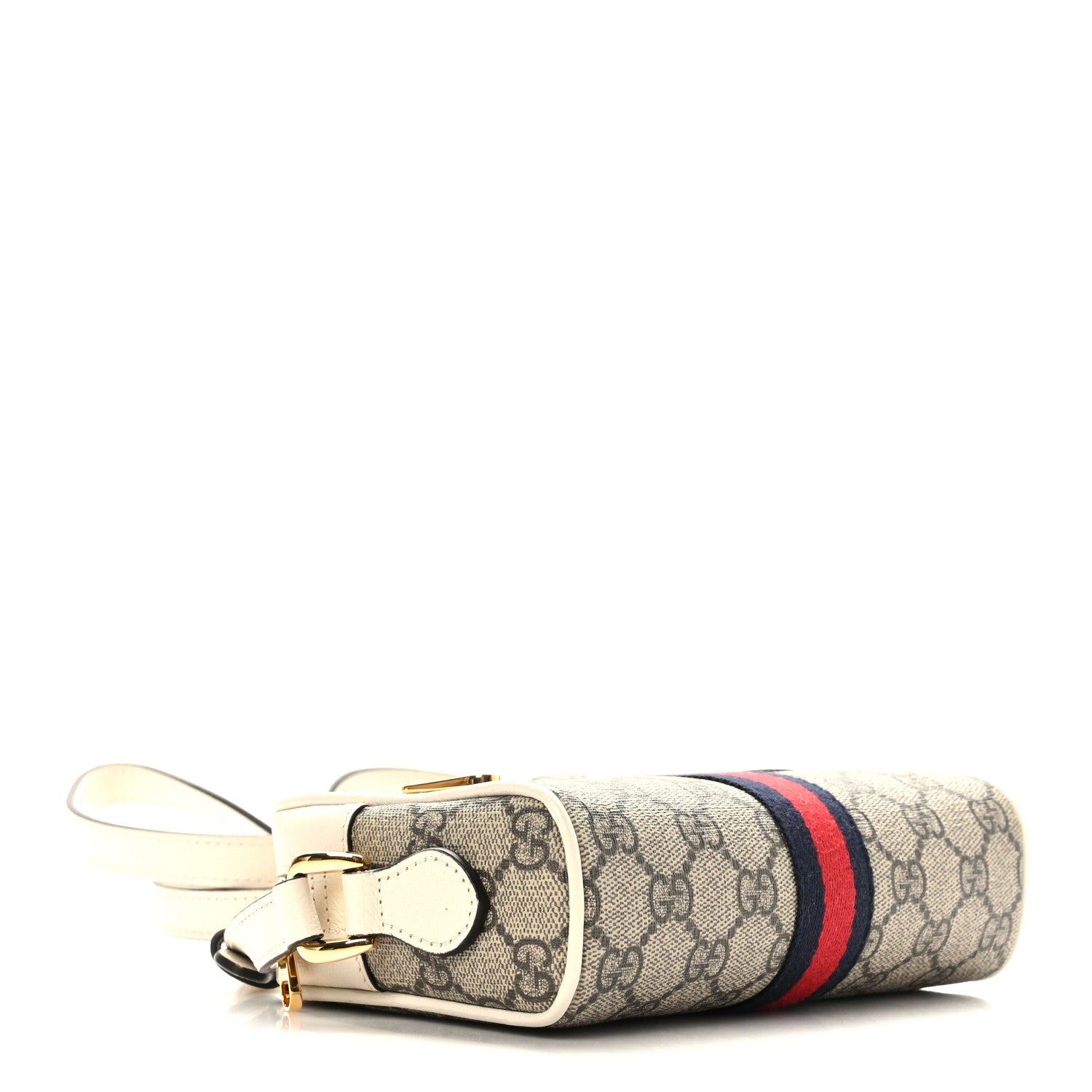 Gucci GG Supreme Monogram Textured Calfskin Web Mini Ophidia Shoulder Bag Beige Ebony Mystic White 4 of 9