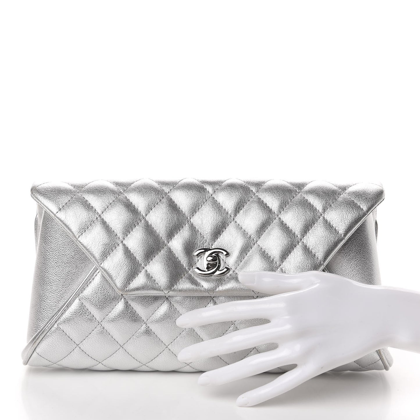 Metallic Calfskin Quilted Fold Up Again Clutch Silver