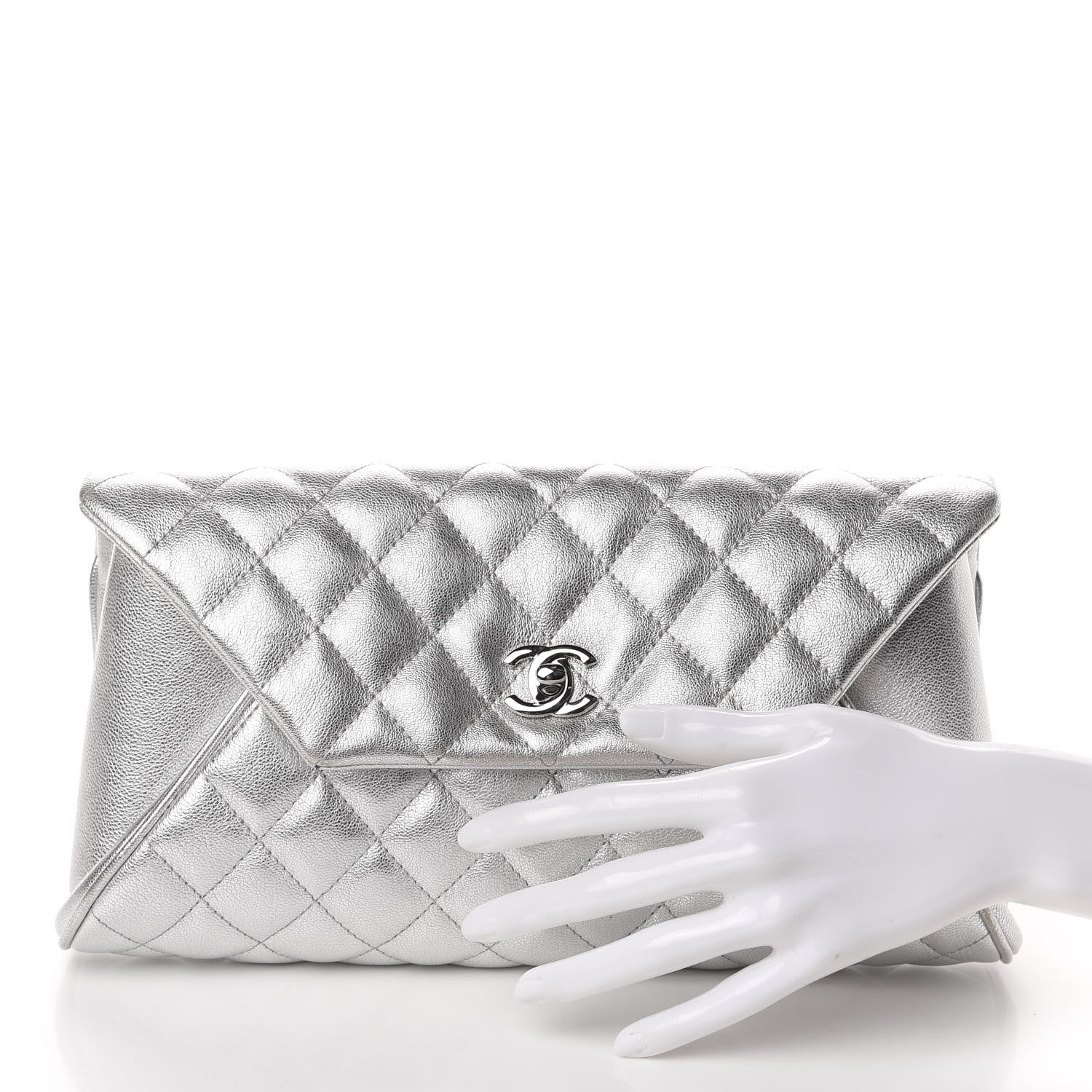 Chanel Metallic Calfskin Quilted Fold Up Again Clutch Silver 2 of 11