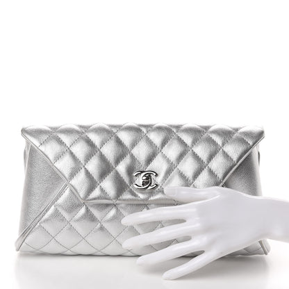 Chanel Metallic Calfskin Quilted Fold Up Again Clutch Silver 2 of 11