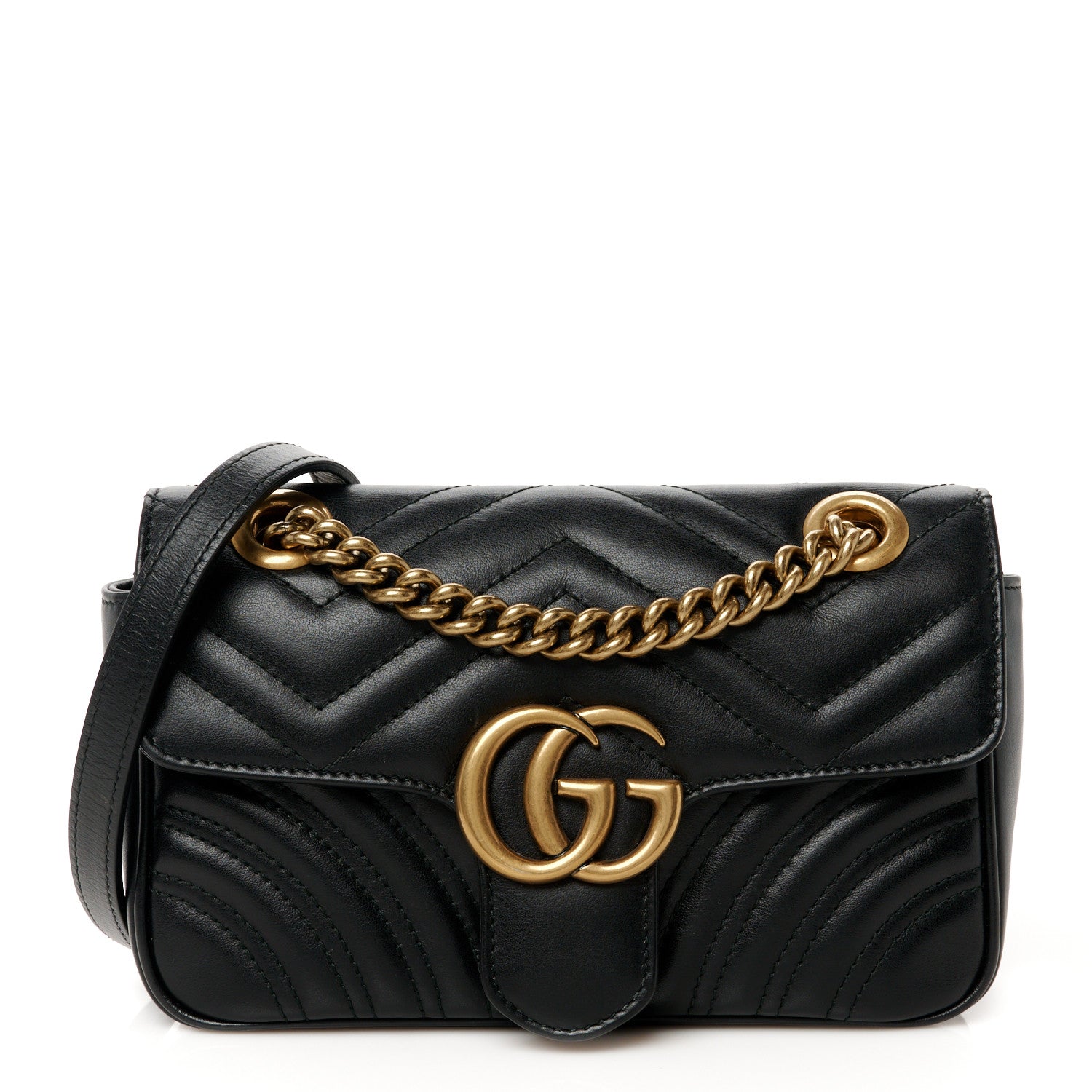 Gucci Calfskin Matelasse Mini GG Marmont Shoulder Bag Black 1 of 11