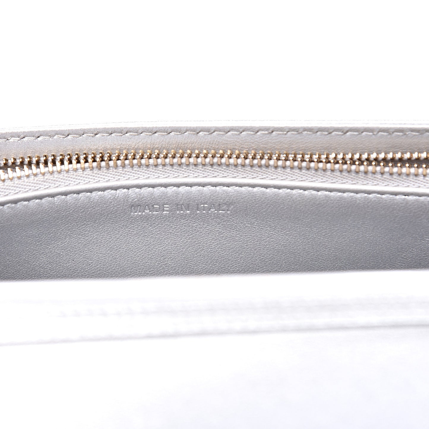 Metallic Grained Calfskin Diorama Wallet on Chain Pouch Silver
