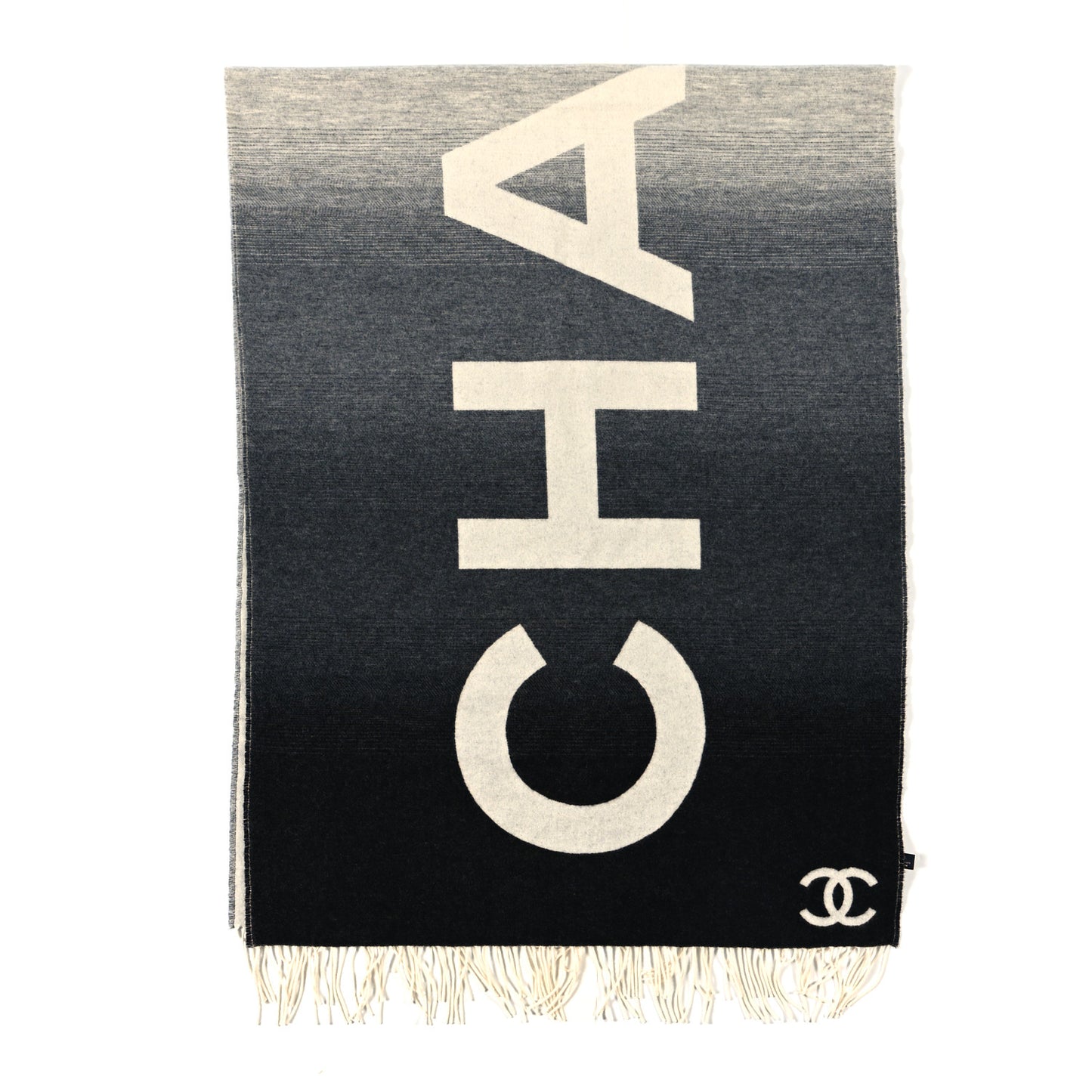 Cashmere Wool Logo Stole Black White