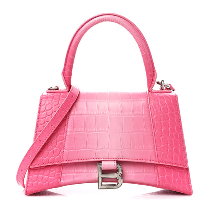 Balenciaga Calfskin Crocodile Embossed Degrade Small Hourglass Top Handle Bag Sweet Pink 1 of 15