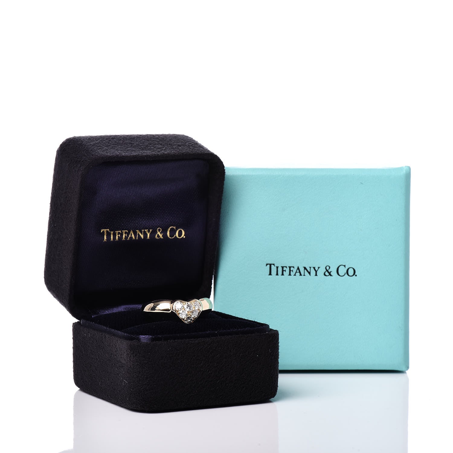Tiffany 18K Yellow Gold Diamond Heart Band Ring 48 4.5 7 of 7