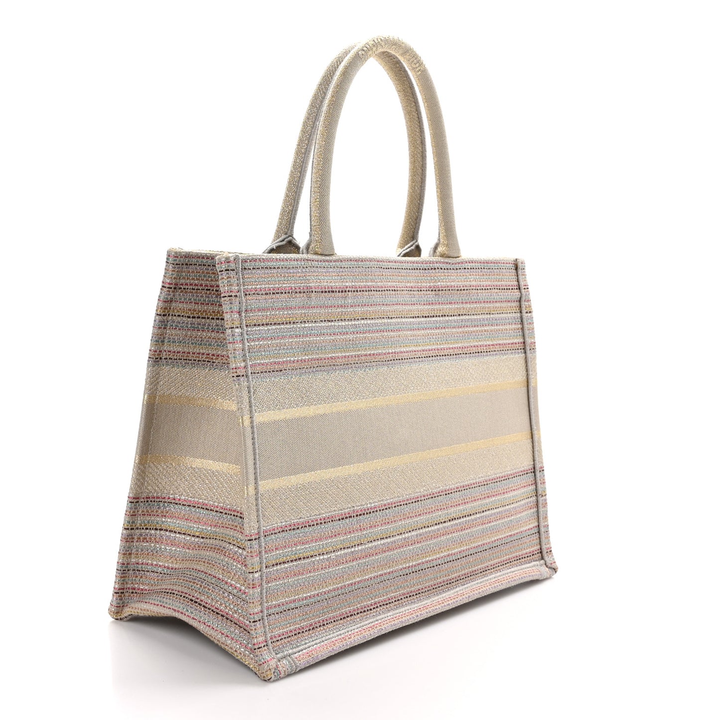 CHRISTIAN DIOR Canvas Embroidered Medium Stripes Book Tote Beige Multicolor