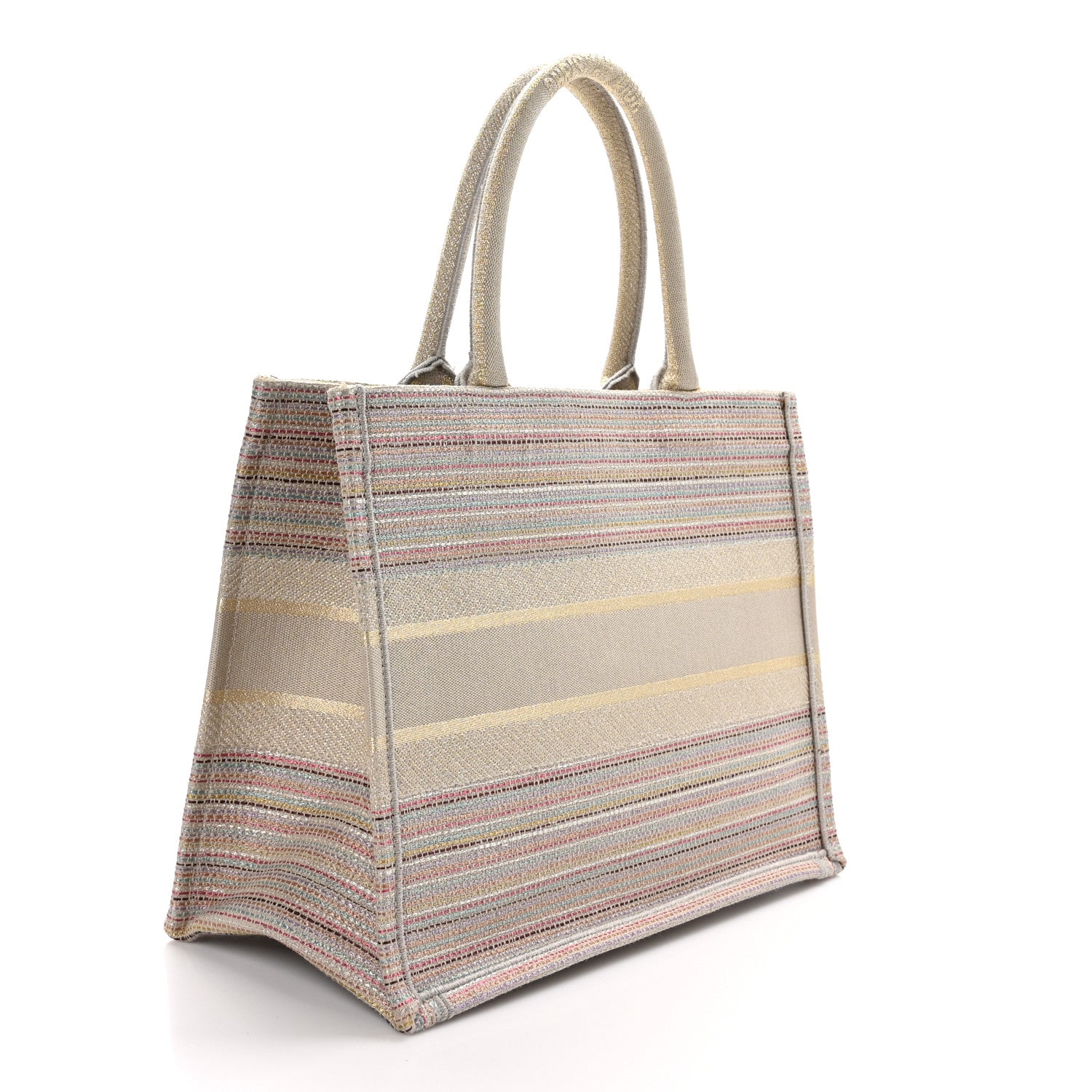 Christian Dior CHRISTIAN DIOR Canvas Embroidered Medium Stripes Book Tote Beige Multicolor 3 of 10