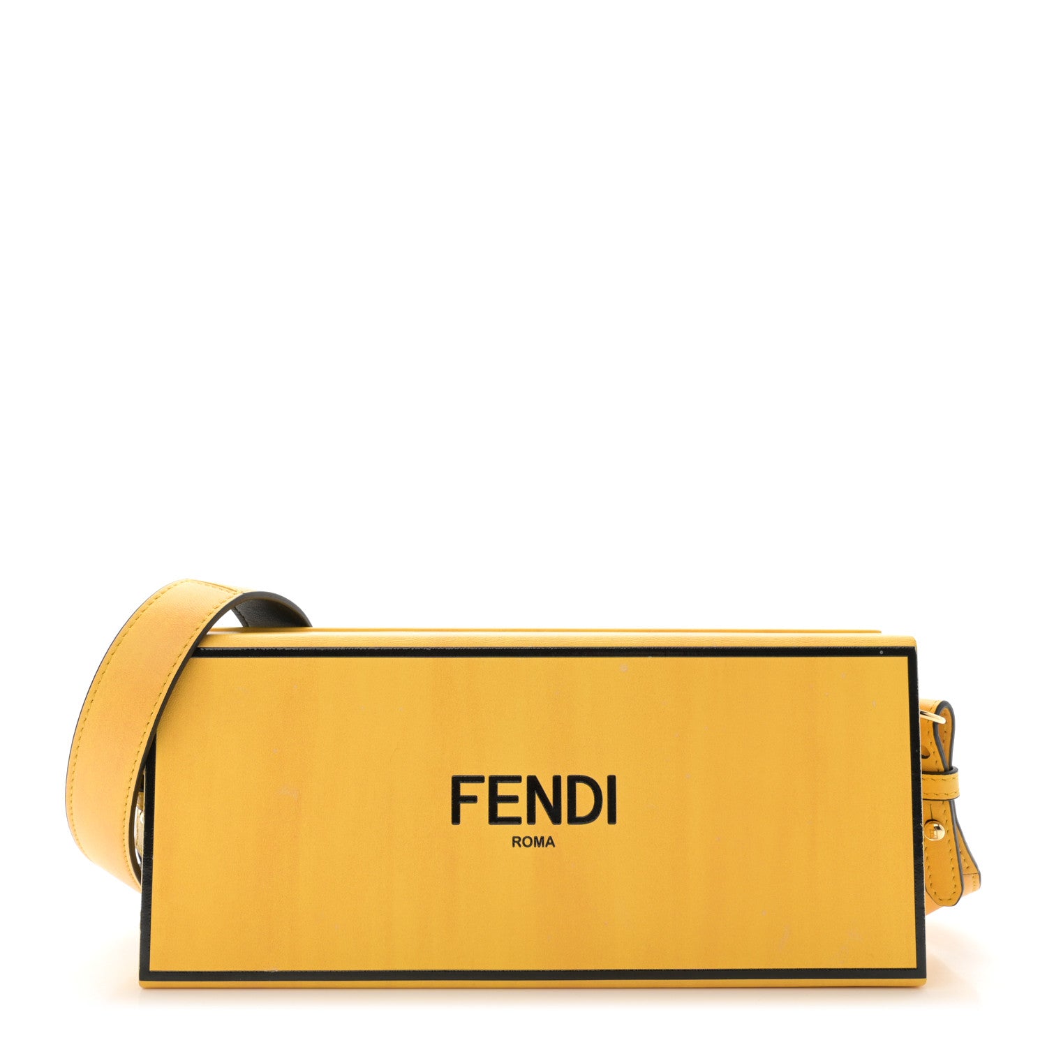 Fendi Vitello Fluffy Logo Horizontal Box Crossbody Bag Yellow Box Black 1 of 14