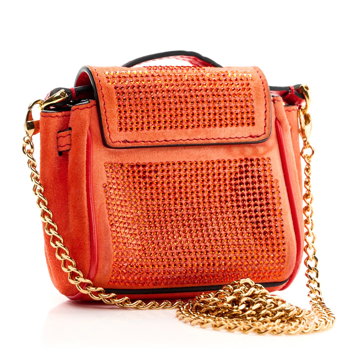 Versace Suede Crystal Studded Micro La Medusa Bag Orange 3 of 6