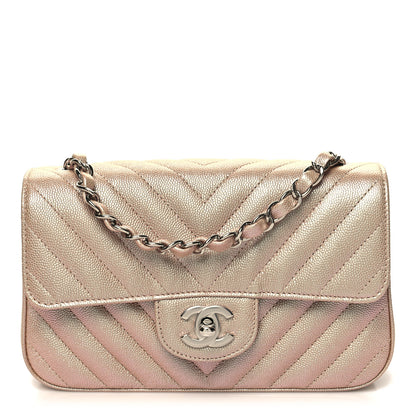 Chanel Iridescent Caviar Chevron Quilted Mini Rectangular Flap Light Gold 1 of 10