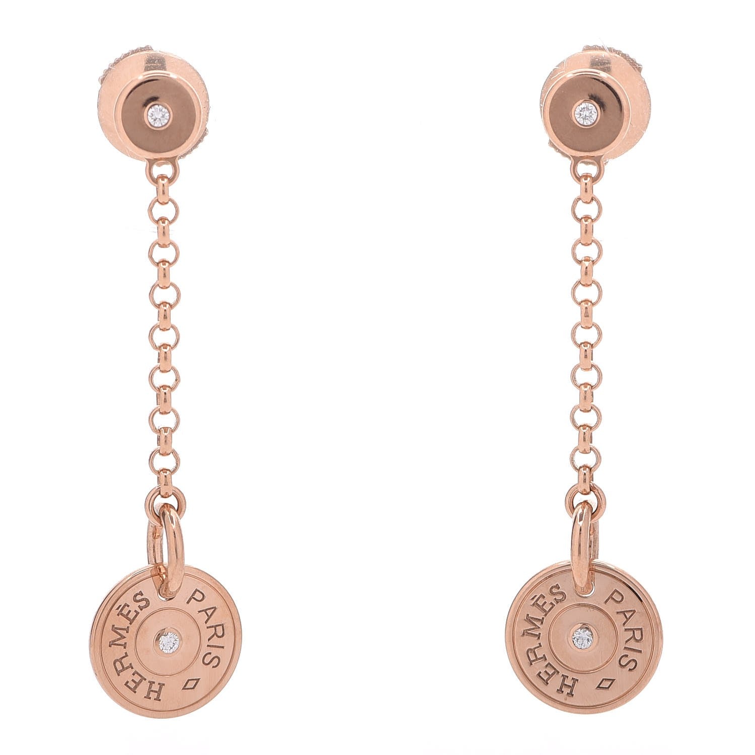 Hermes 18K Rose Gold Diamond Gambade Clou de Selle Earrings 1 of 7