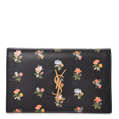 Saint Laurent Calfskin Prairie Flower Printed Small Monogram Clutch Black Multicolor 1 of 13