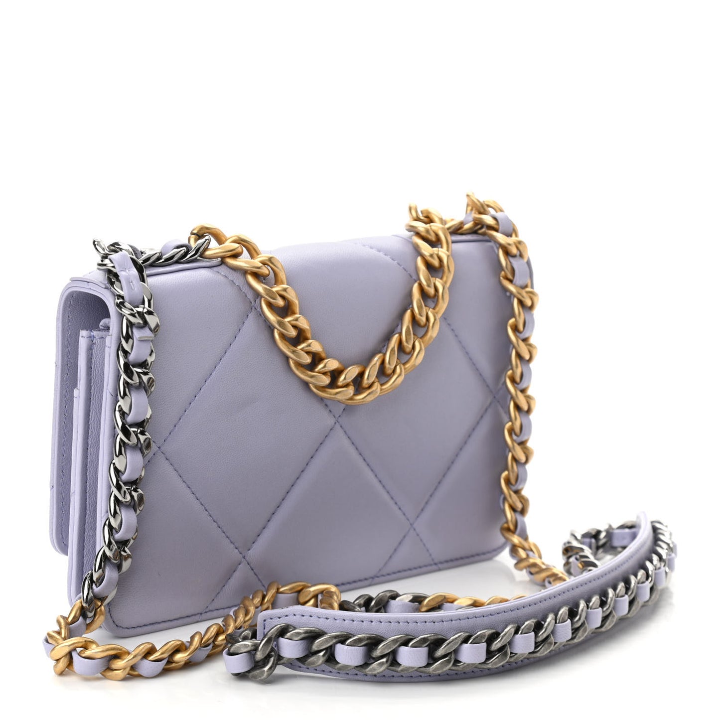 Lambskin Quilted Chanel 19 Wallet On Chain WOC Light Purple