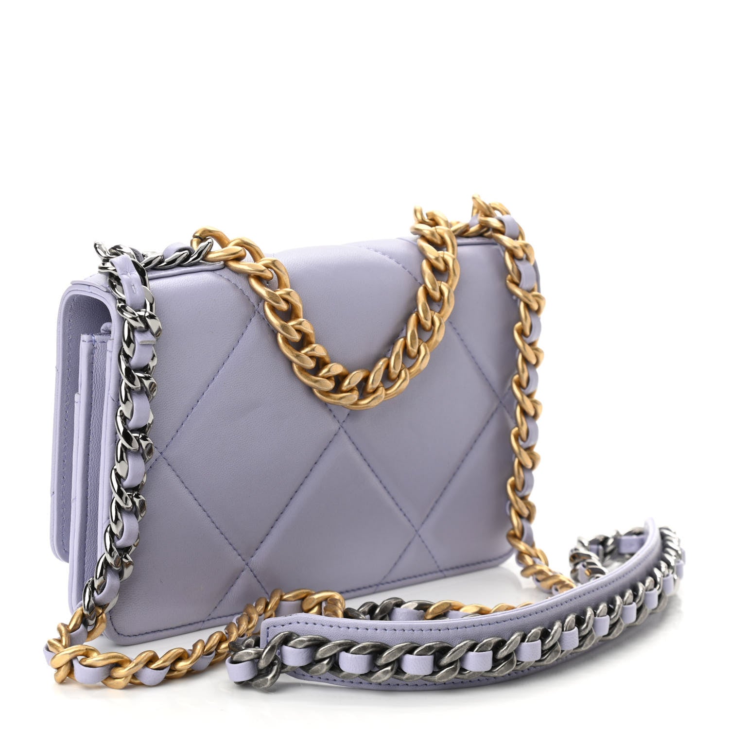 Chanel Lambskin Quilted Chanel 19 Wallet On Chain WOC Light Purple 3 of 11
