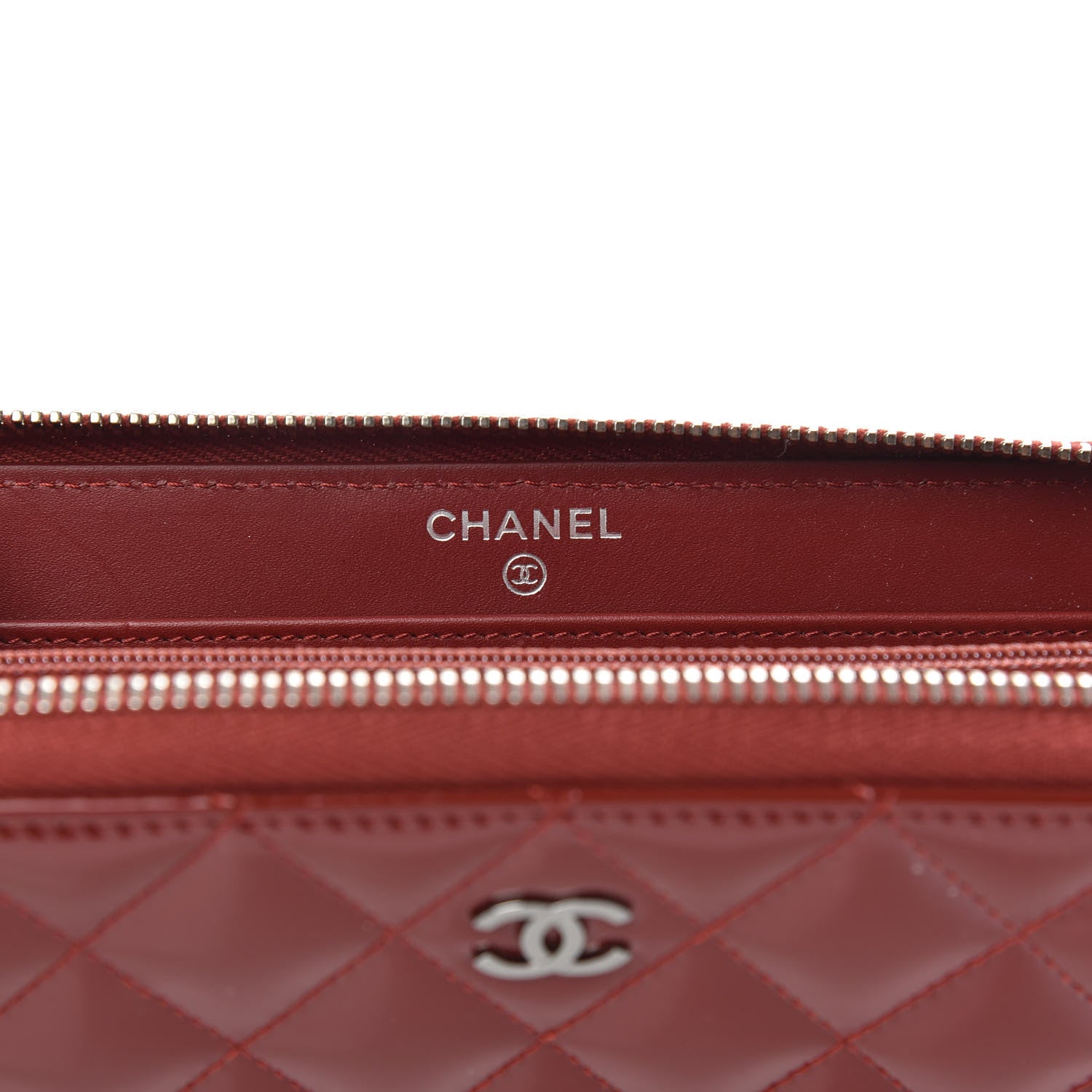 Chanel Patent Quilted Large Gusset Zip Around Wallet Dark Red 7 of 9