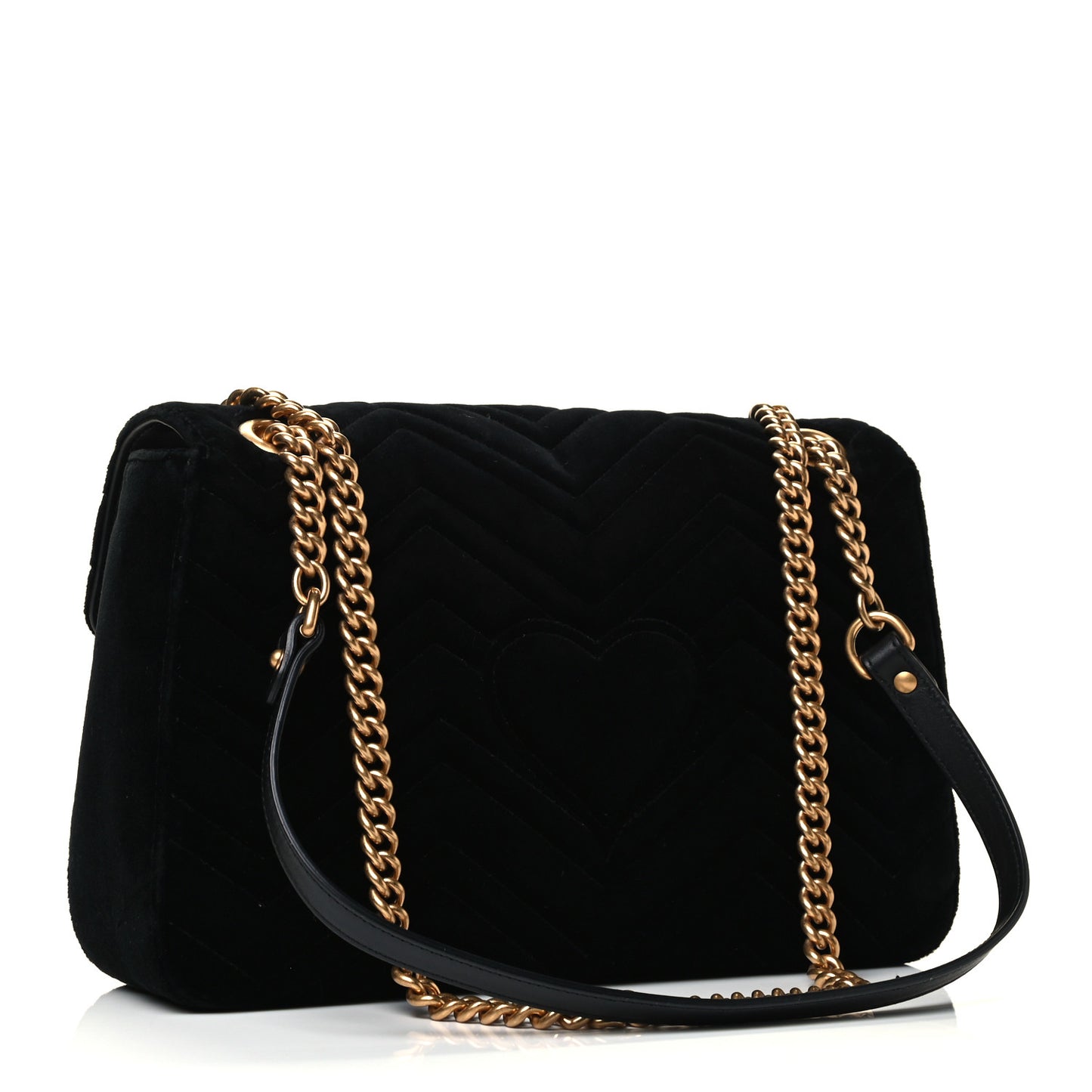 Velvet Matelasse Loved Embroidered Medium GG Marmont Shoulder Bag Black