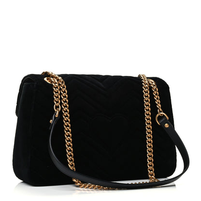 Gucci Velvet Matelasse Loved Embroidered Medium GG Marmont Shoulder Bag Black 2 of 4
