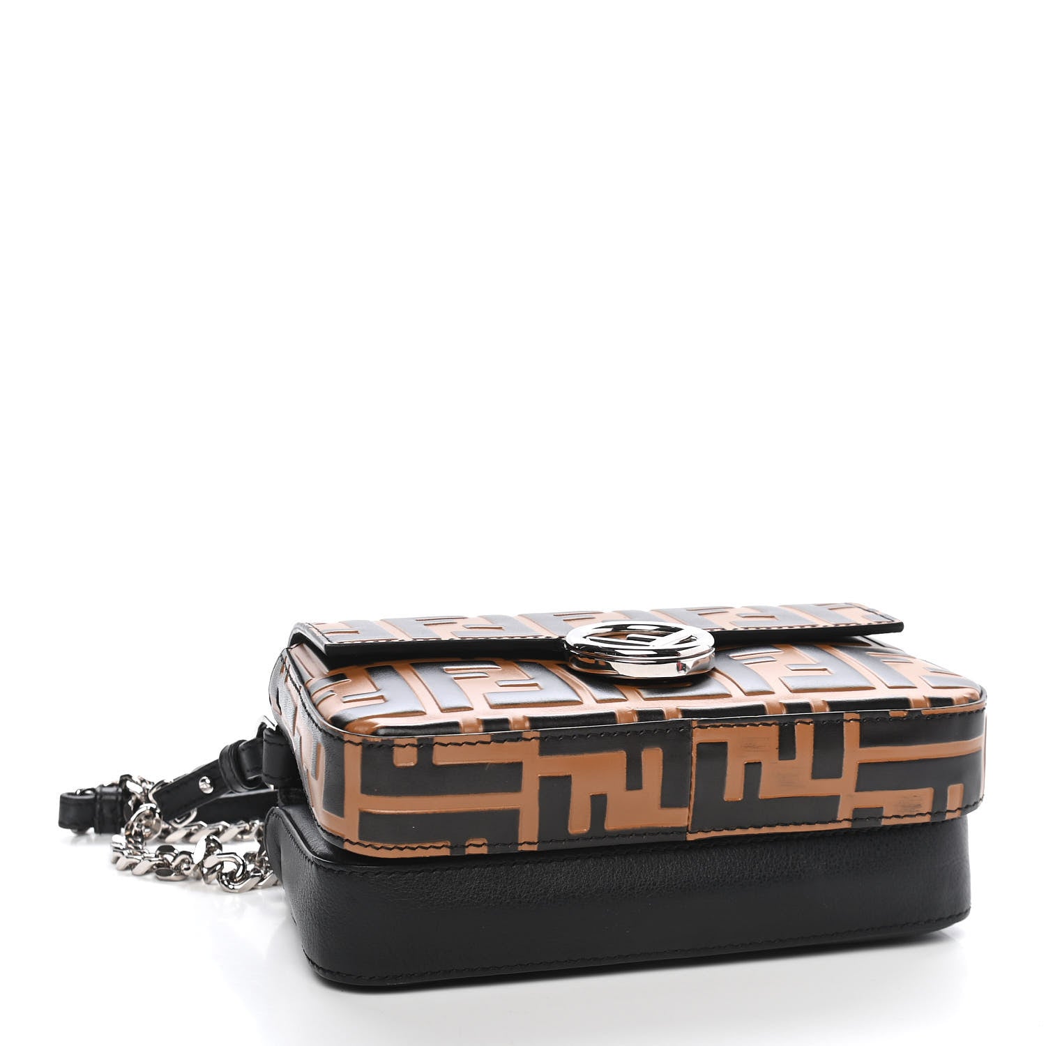 Fendi Vitello Dolce F is Fendi FF Embossed Micro Double Baguette Tobacco Black 4 of 9