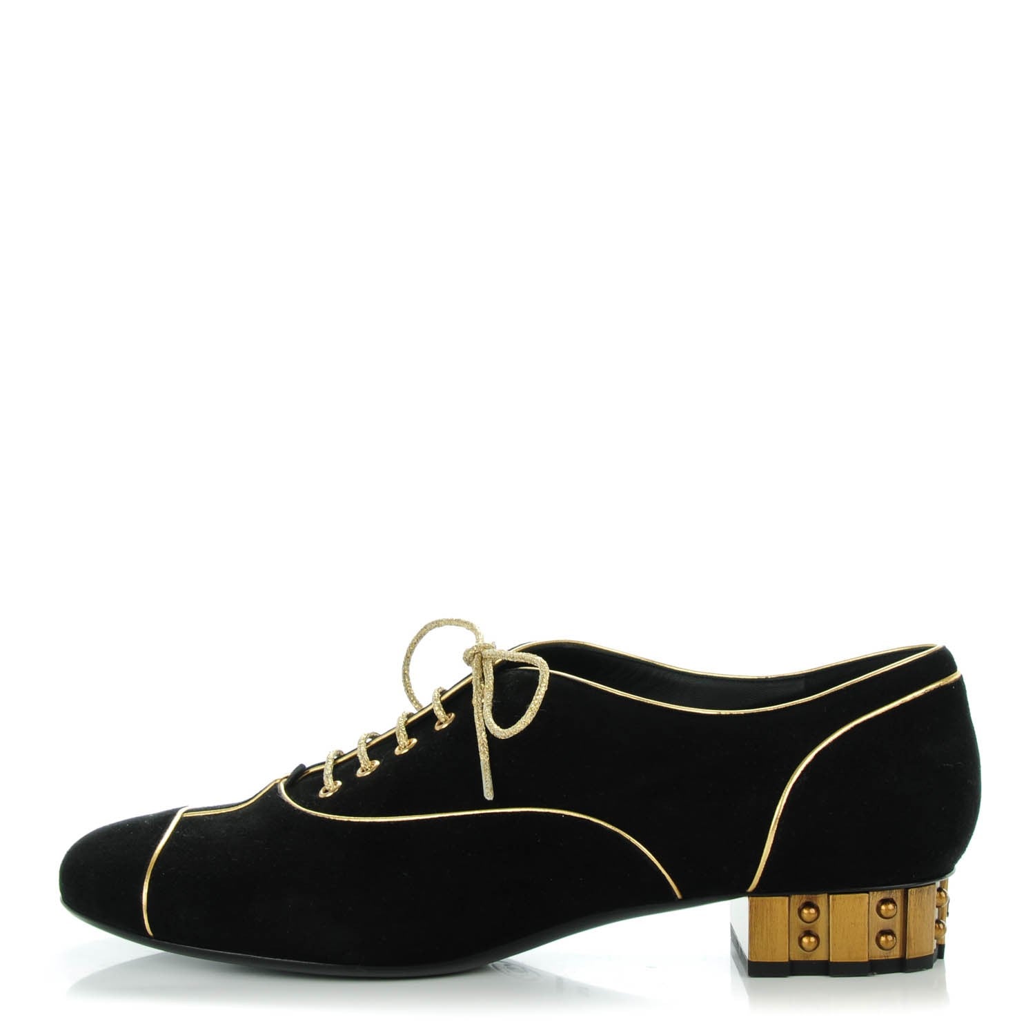 Chanel Suede Lace Up Oxfords 40.5 Black Gold 1 of 8