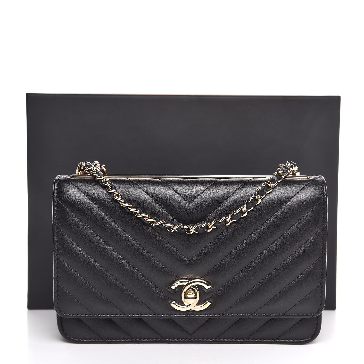 Chanel Lambskin Chevron Quilted Trendy CC Wallet On Chain WOC Black 11 of 11