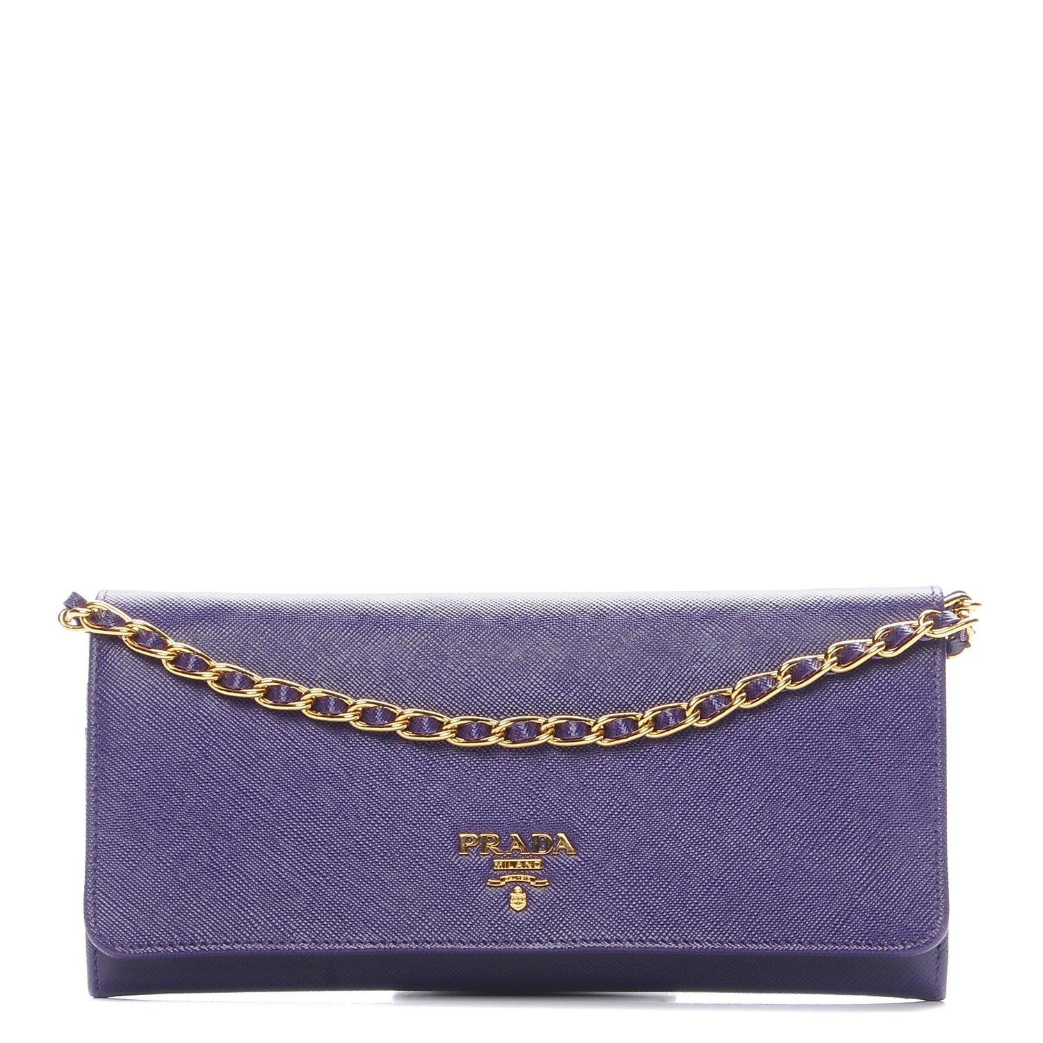 Prada Saffiano Metal Oro Chain Wallet Viola 1 of 9
