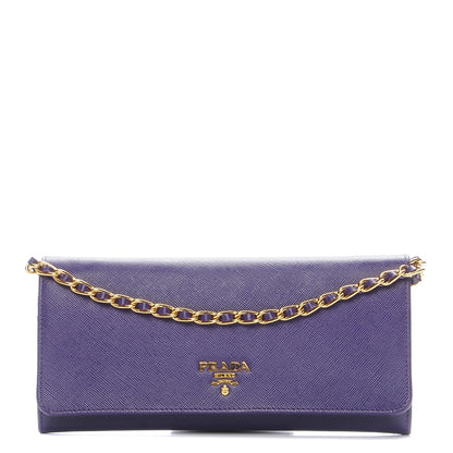 Prada Saffiano Metal Oro Chain Wallet Viola 1 of 9