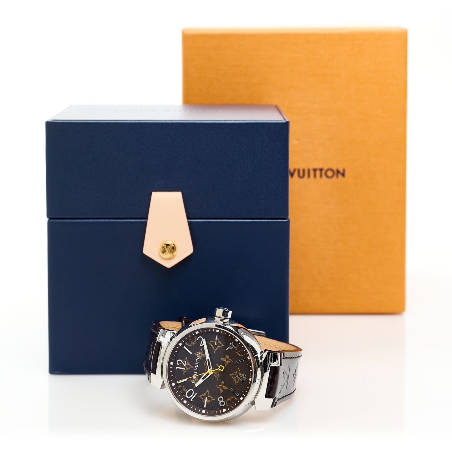 Stainless Steel Monogram 39mm Tambour Vernis Quartz Watch Amarante
