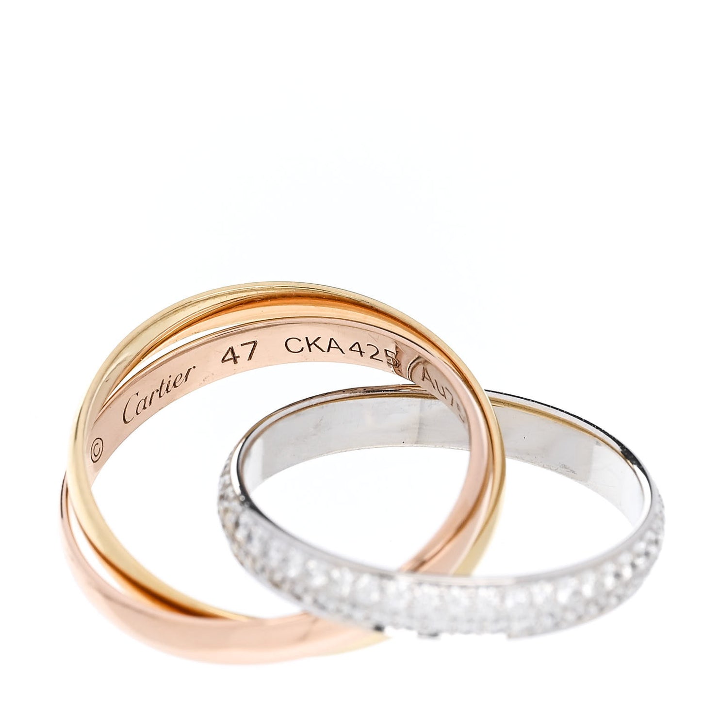 18K White Yellow Pink Gold Diamond Small Trinity Paved Ring 47 4
