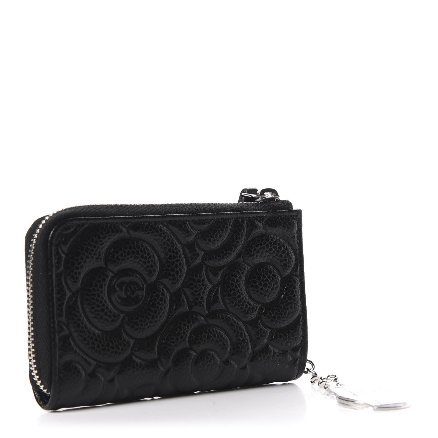 Chanel Caviar Camellia Embossed Key Holder Case Black 3 of 11