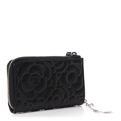 Chanel Caviar Camellia Embossed Key Holder Case Black 3 of 11