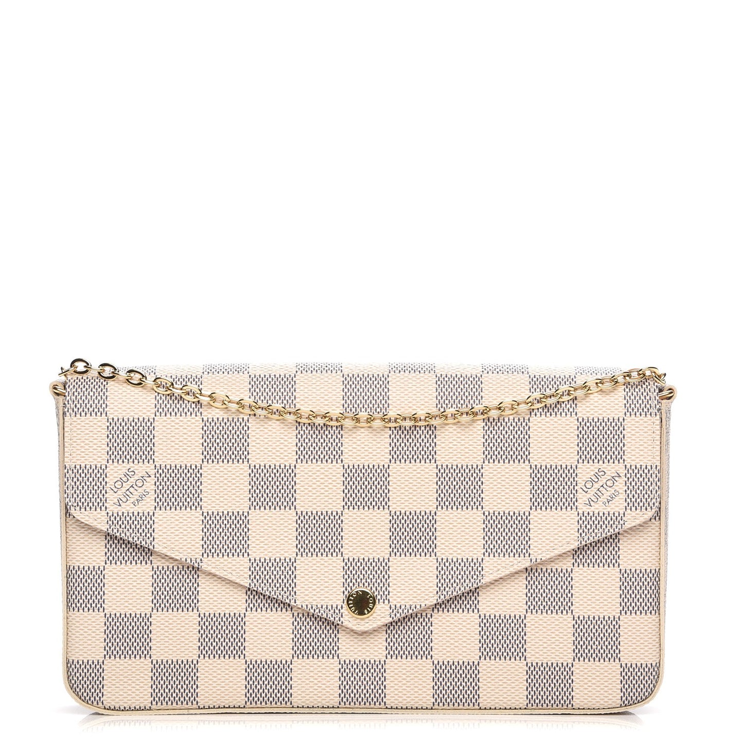 Damier Azur Pochette Felicie Chain Wallet Rose Ballerine