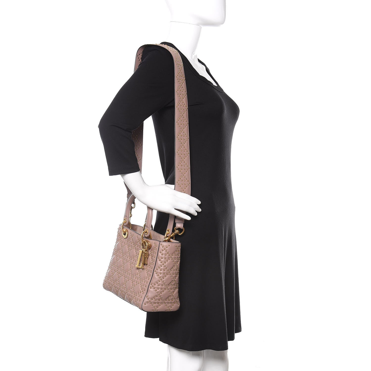 Christian Dior Calfskin Cannage Studded Medium Supple Lady Dior Nude 2 of 10