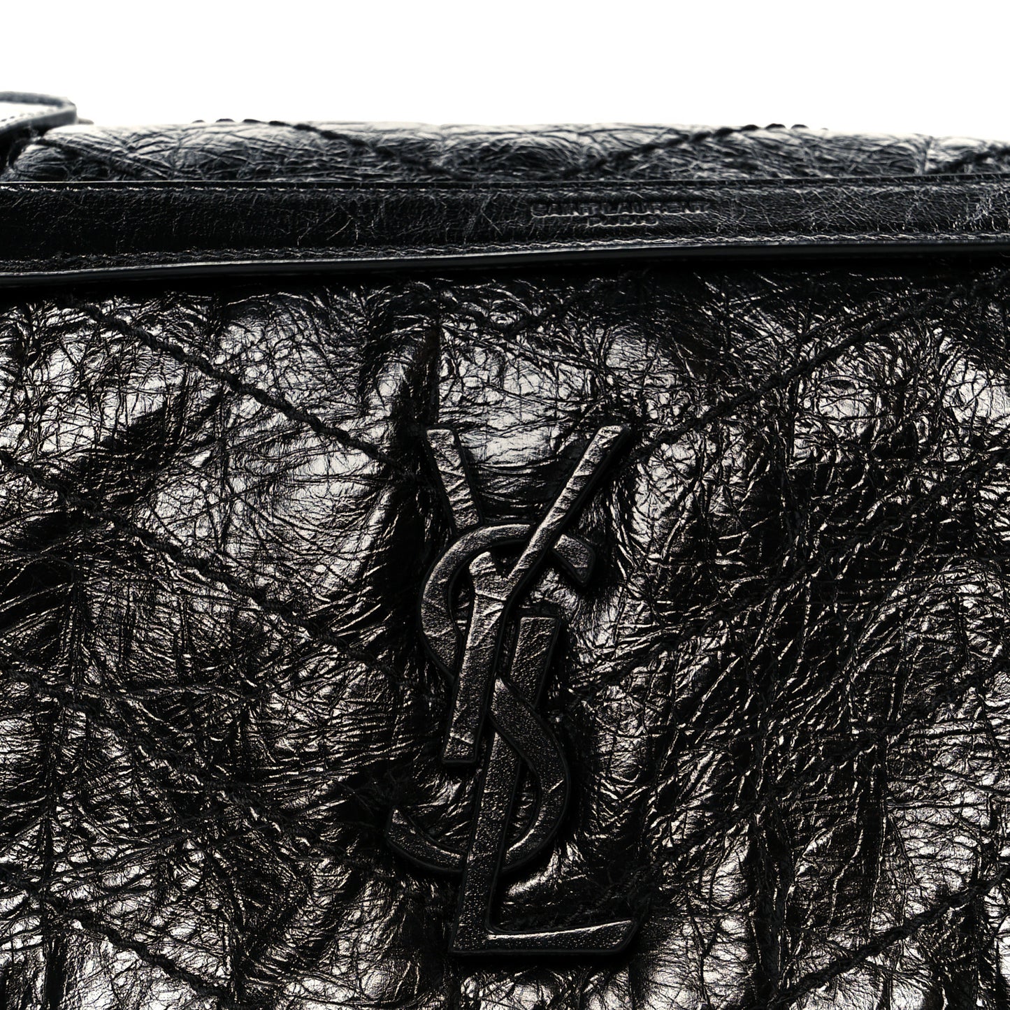 Crinkled Calfskin Shearling Monogram Medium Niki Chain Satchel Black