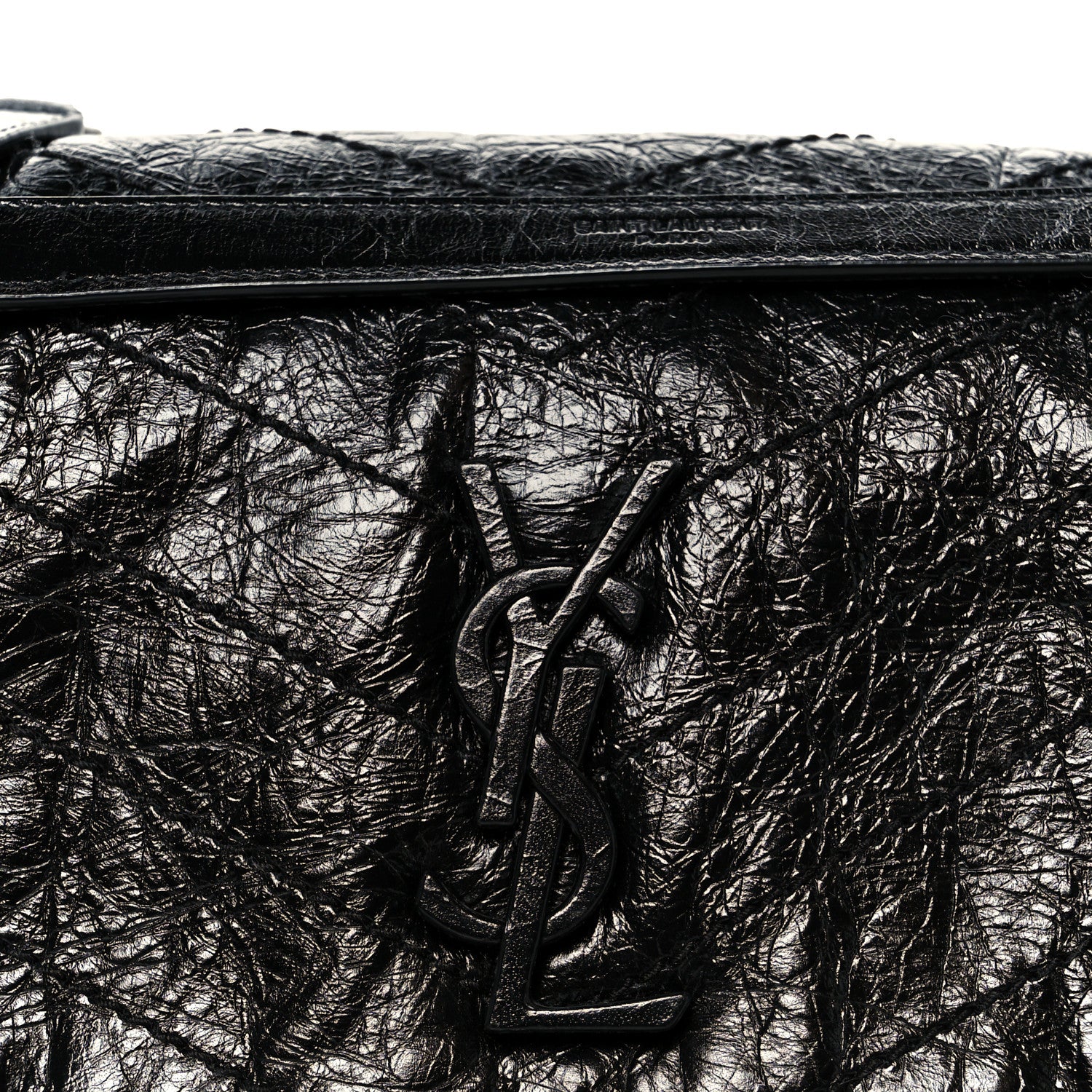 Saint Laurent Crinkled Calfskin Shearling Monogram Medium Niki Chain Satchel Black 9 of 11