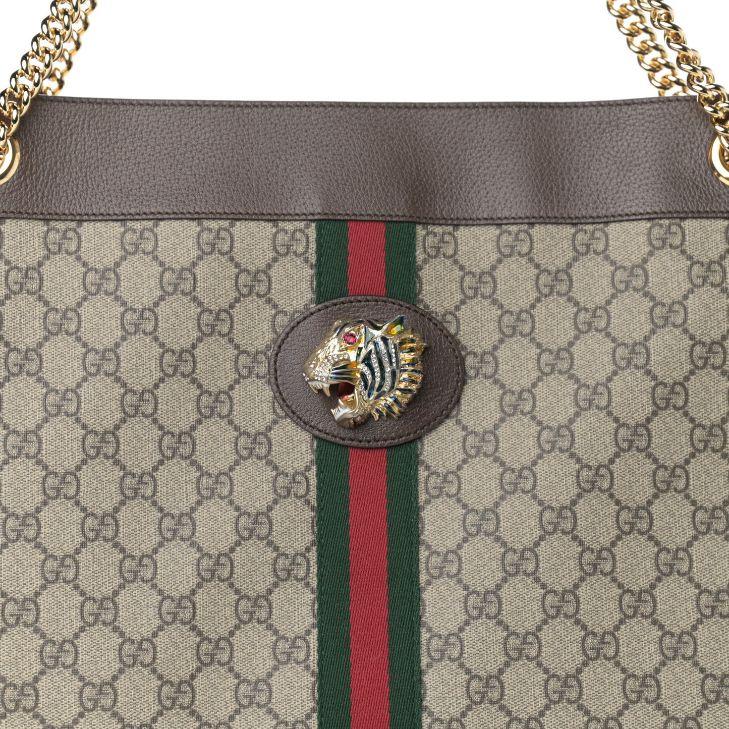 GG Supreme Monogram Large Rajah Chain Tote Beige New Acero